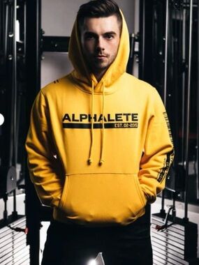 🌻 3 for $10 Mustard alphalete Graphic Hoodie with Black Text